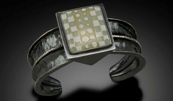 Cloisonne Enamel Rattle Cuff Bracelet. Hand Fabricated from Sterling Silver.